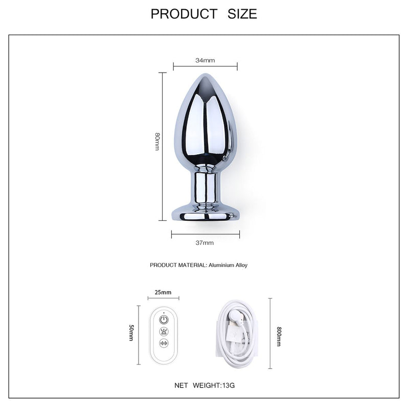 Vibrerende Buttplug met LED lampjes in 3 kleuren - Aluminium