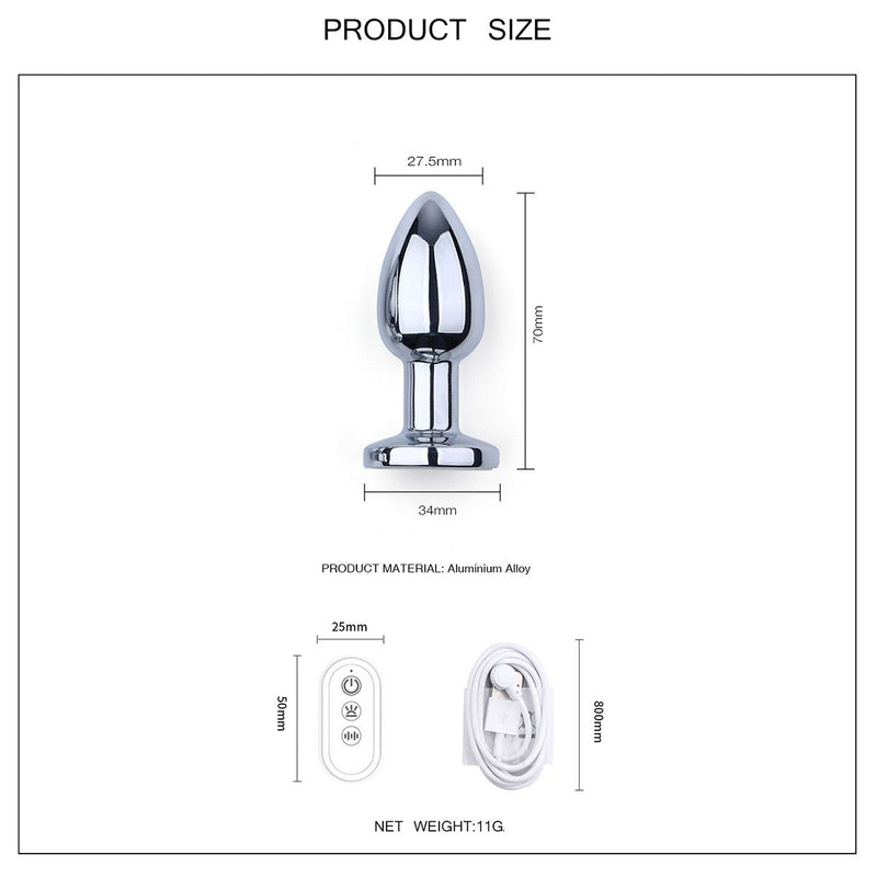 Vibrerende Buttplug met LED lampjes in 3 kleuren - Aluminium