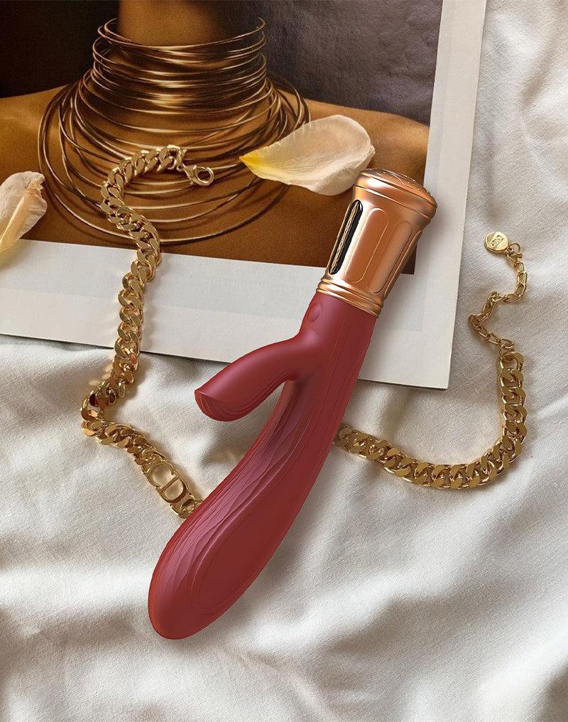 Viotec - Mina - Tarzan Vibrator - Rabbit Vibrator - Dubbele Stimuatie - Goud en Wijnrood - Luxueus Zacht Siliconen