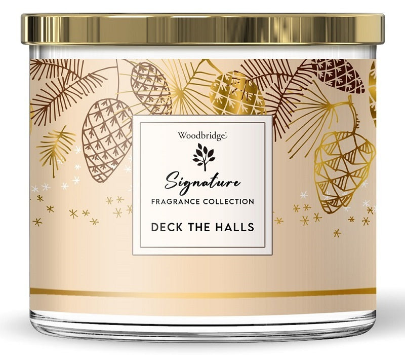 Woodbridge - Luxe Geurkaars Kerst Met 3 lonten DECK The HALLS - kaneel rode wijn roos musk-Erotiekvoordeel.nl