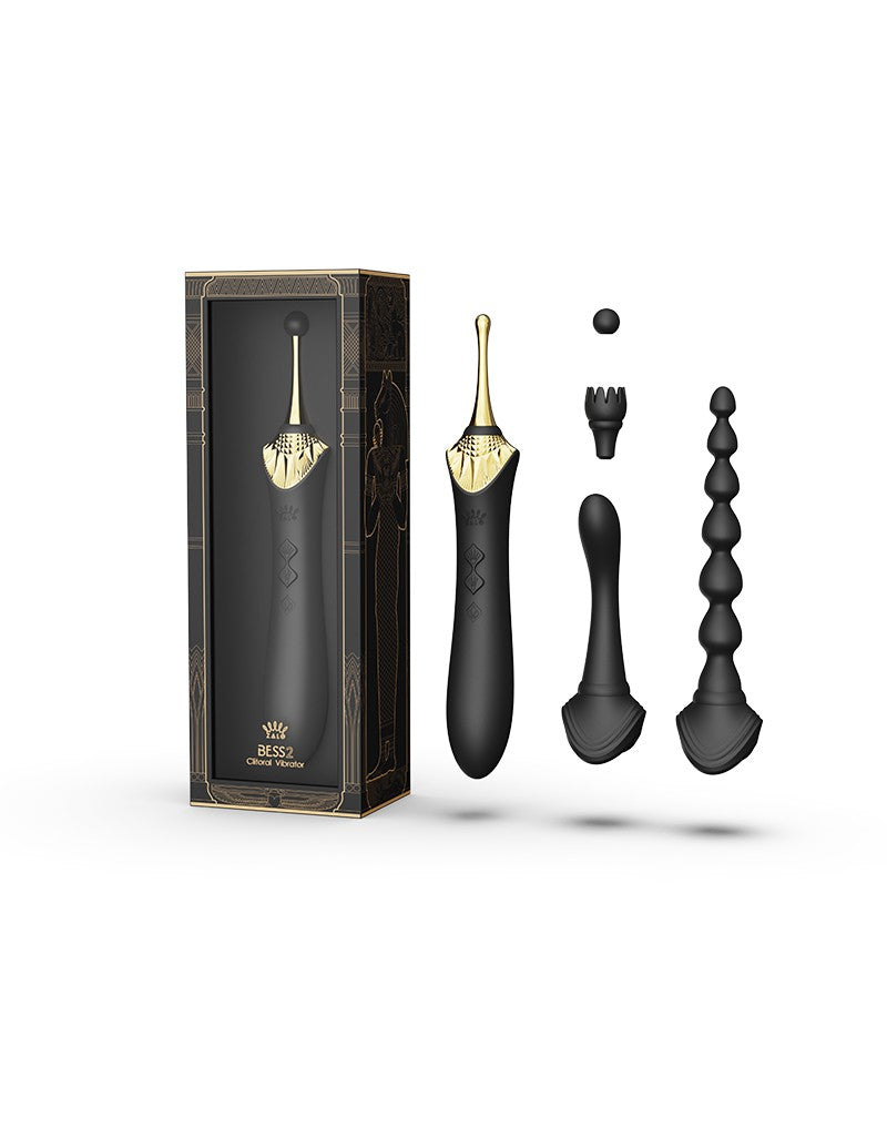 Zalo - Bess 2 - Verwarmde Pinpoint Clitoris Vibrator- Met Extra opzetstukken - Obsidian Zwart