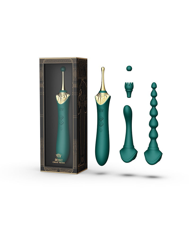 Zalo - Bess 2 - Verwarmde Pinpoint Clitoris Vibrator- Met Extra opzetstukken - Smaragdgroen