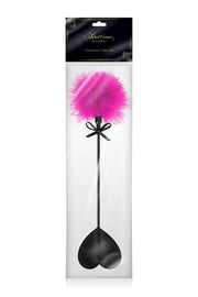 Sweet Caress - Zwart Zweepje - Hartvormig Flapje - Met Zachte Pompom - Roze