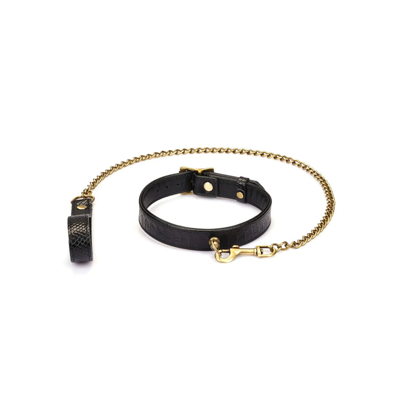 Liebe Seele - Crocodile Noir - Smalle Lederen Collar met Crocodile Print - Zwart-Erotiekvoordeel.nl