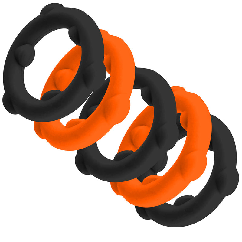 Oxballs - Gearheads - Spinner Cockringen Set - 5 stuks - Oranje/Zwart-Erotiekvoordeel.nl