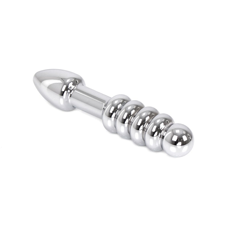Kiotos - Zware Metalen Dildo Met Ribbels En Plug 19 x 3,5 cm - aan beide Kanten te gebruiken-Erotiekvoordeel.nl
