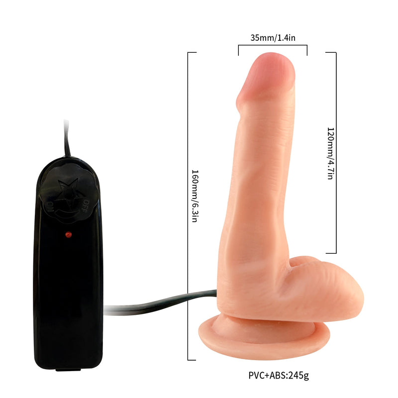 Lance's - Vibrerende PVC Dildo met Zuignap - 17,5 cm - Lichte Huidskleur