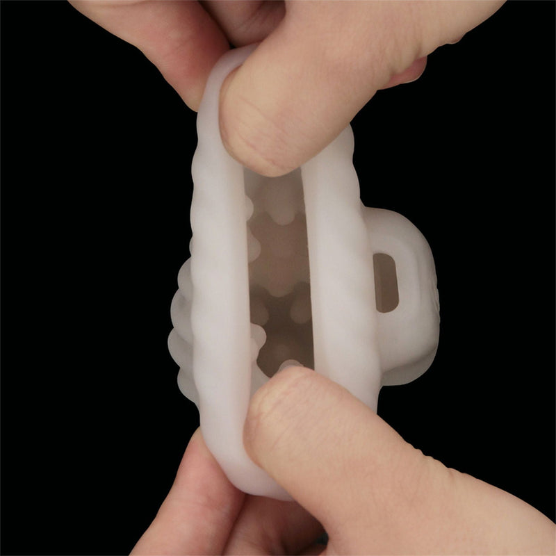 LoveToy - Knights Ring - Vibrerende Dual Purpose Sleeve - Spiraal - Wit-Erotiekvoordeel.nl