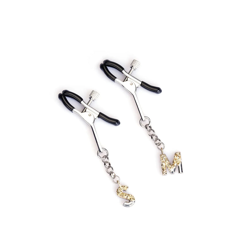Liebe Seele - Tepelklemmen met Letterhangertjes S en M - Zilver-Erotiekvoordeel.nl