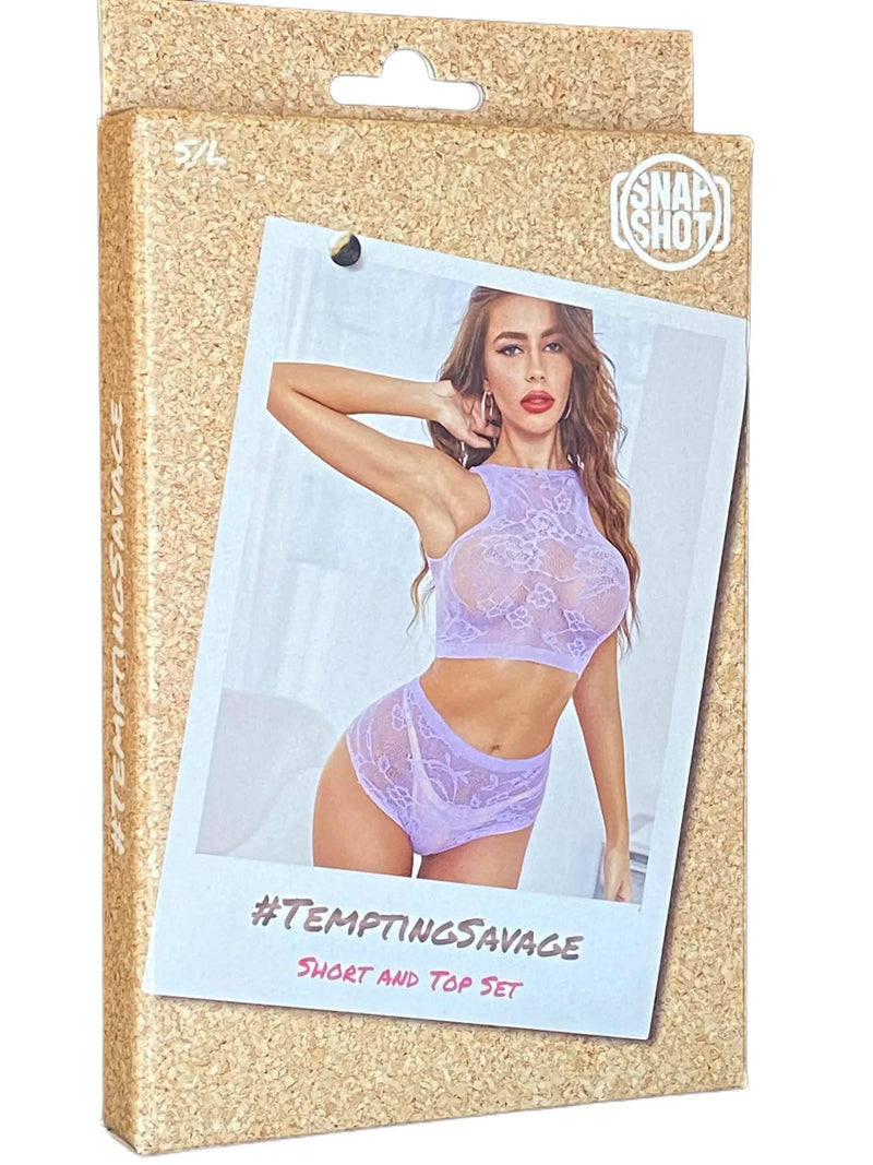 Snapshot - #temptingsavage - Kanten Broekje en Topje Set - One Size - Lila-Erotiekvoordeel.nl
