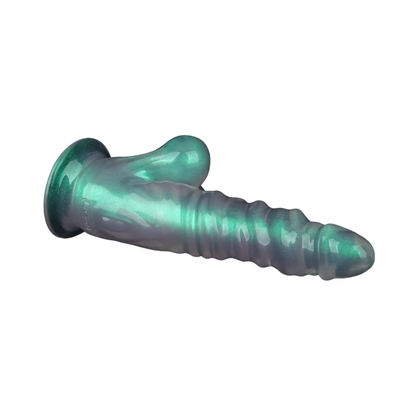 LoveToy - Opal Pearl Sheen - Geribbelde Dildo met Scrotum - 25 cm – Groen-Erotiekvoordeel.nl
