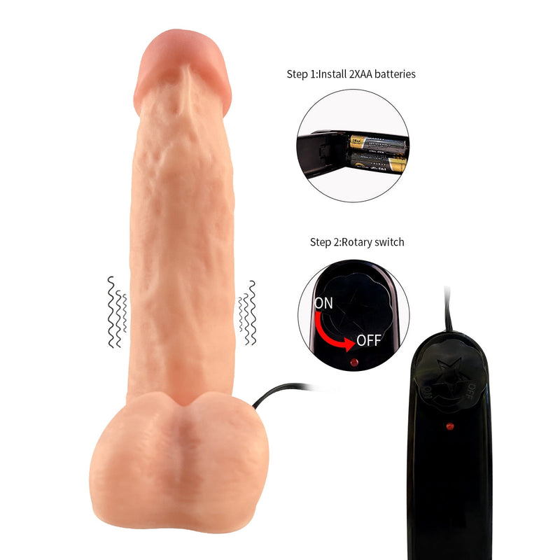 Lance's - Vibrerende PVC Dildo met Zuignap - DICK - 17,5 cm - Lichte Huidskleur