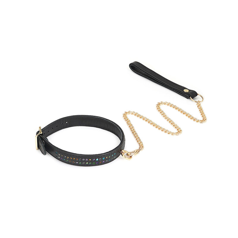 Liebe Seele - Shining Girl Handgemaakte Leren collar Met Rosé Gouden leiband Ketting Met strass Steentjes-Erotiekvoordeel.nl