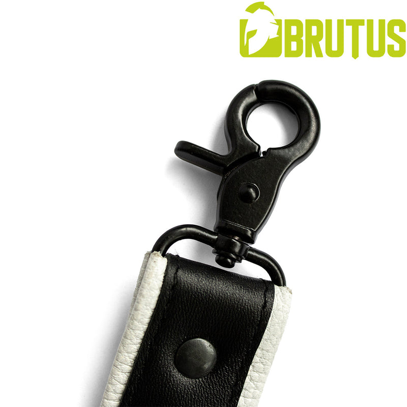 Brutus - Lederen Beenharnas - Verstelbaar- Zwart/Wit-Erotiekvoordeel.nl