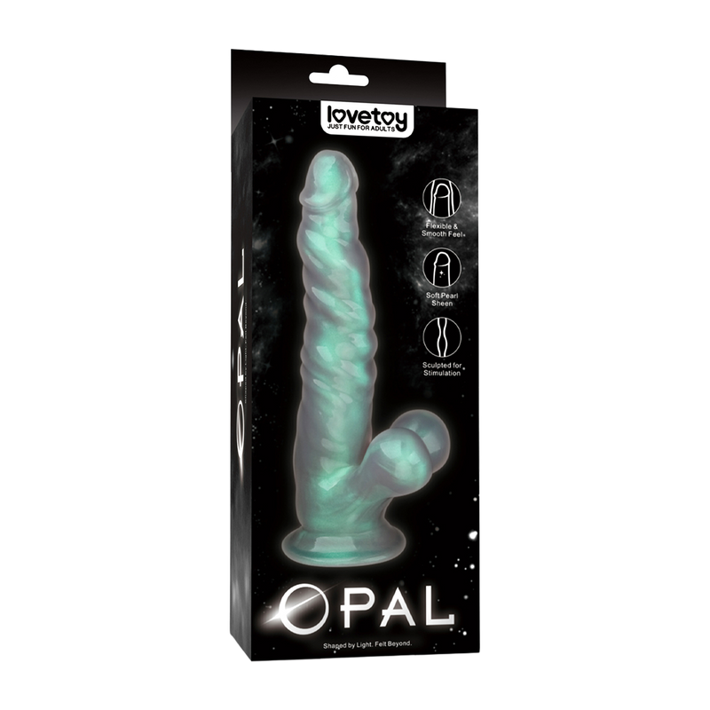 LoveToy - Opal Pearl Sheen - Geribbelde Dildo met Scrotum - 25 cm – Groen-Erotiekvoordeel.nl