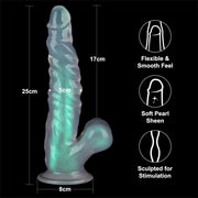 LoveToy - Opal Pearl Sheen - Geribbelde Dildo met Scrotum - 25 cm – Groen-Erotiekvoordeel.nl