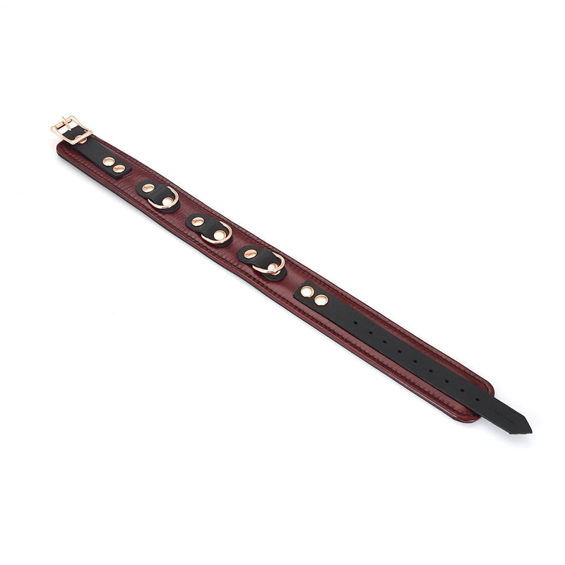 Liebe Seele - Wine Red - Leren Collar met Rosé Gouden Leiband - Exclusief En Luxe Ontwerp - wijnrood-Erotiekvoordeel.nl