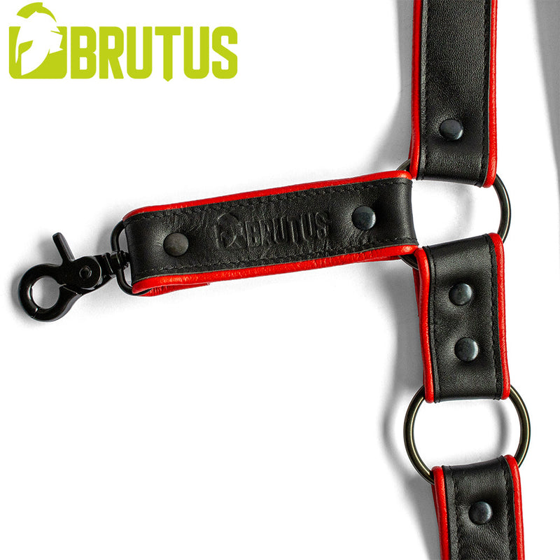 Brutus - Lederen Beenharnas - Verstelbaar- Zwart/Rood-Erotiekvoordeel.nl