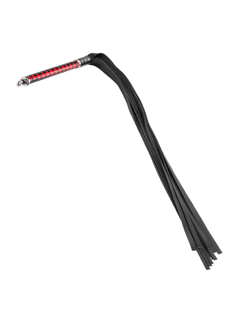 RISE - Lange Flogger met Zachte Strengen - Zwart/Rood-Erotiekvoordeel.nl