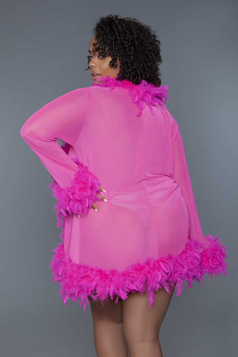 Be Wicked - Lux - Robe met Veren - Hot Pink - One Size-Erotiekvoordeel.nl