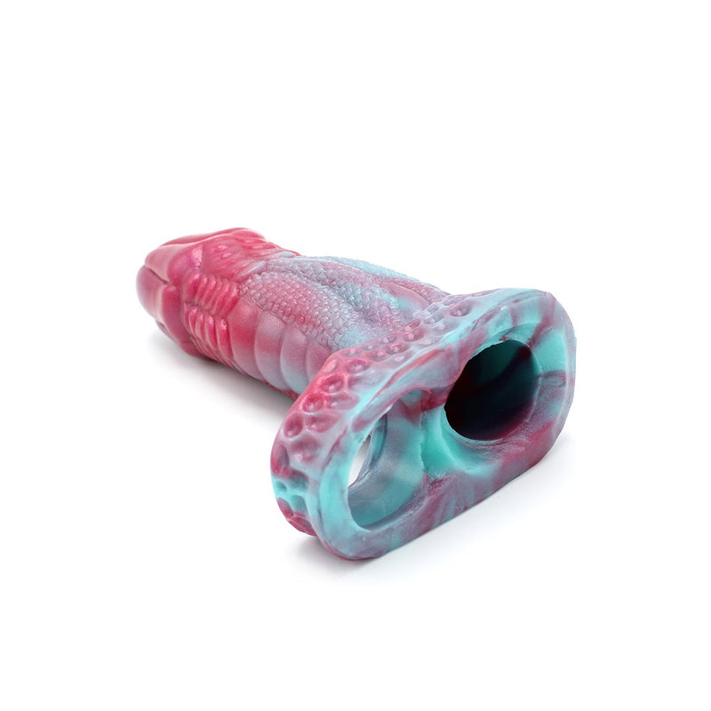 Kiotos Monstar 03 - Penis Sleeve - Penisverlenging - Met Ball Stretcher Opening - Siliconen - Roze Blauw-Erotiekvoordeel.nl