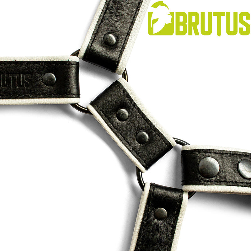 Brutus - Lederen Beenharnas - Verstelbaar- Zwart/Wit-Erotiekvoordeel.nl