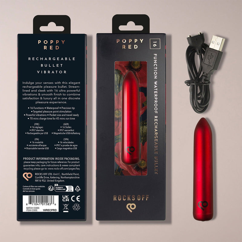 Rocks-off - Oplaadbare Bullet Vibrator - Poppy Red-Erotiekvoordeel.nl