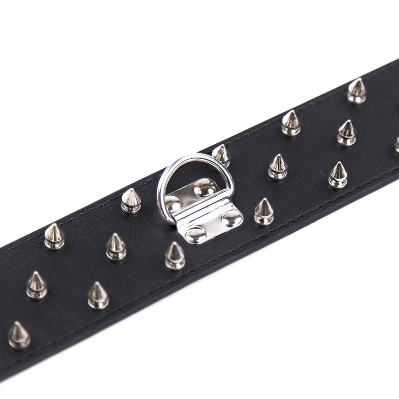 Smart Moves - Brede Collar met Spikes - Inclusief Leash - Zwart-Erotiekvoordeel.nl