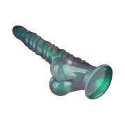 LoveToy - Opal Pearl Sheen - Geribbelde Dildo met Scrotum - 27,5 cm – Groen-Erotiekvoordeel.nl