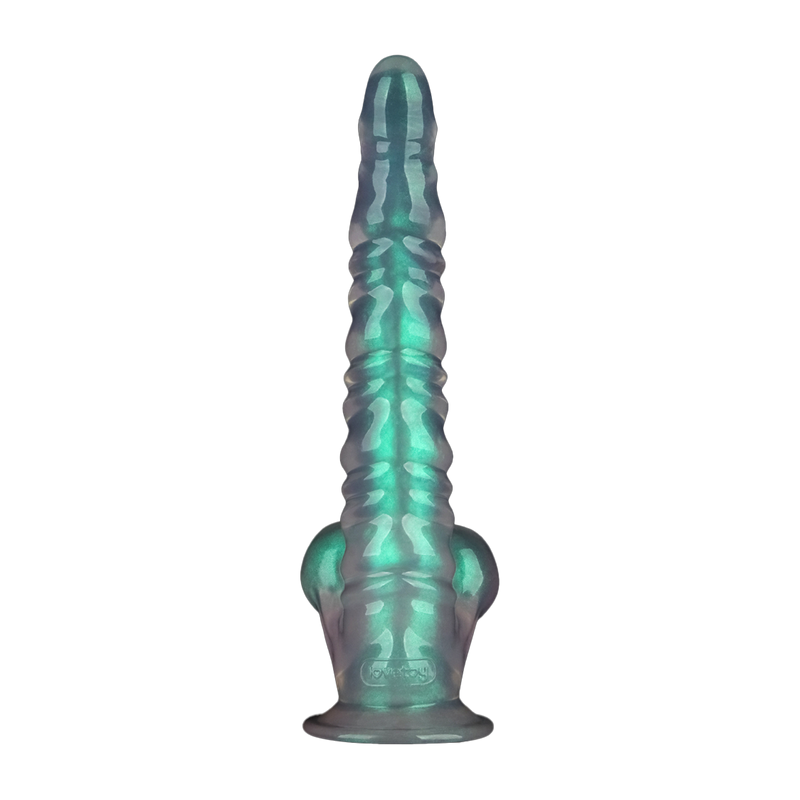 LoveToy - Opal Pearl Sheen - Geribbelde Dildo met Scrotum - 27,5 cm – Groen-Erotiekvoordeel.nl