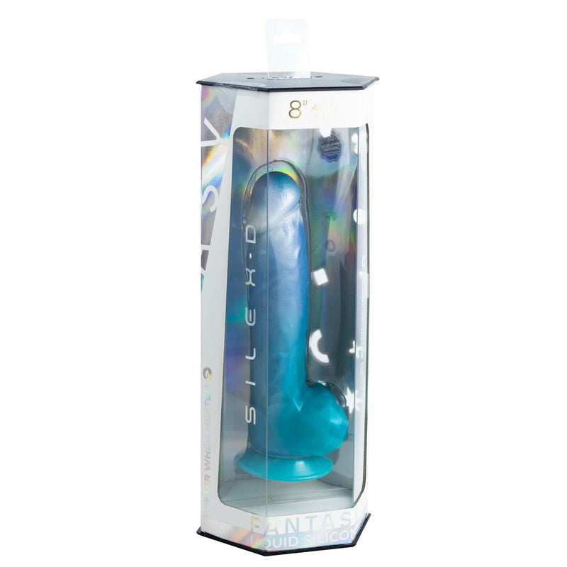 SILEXD - Angel Dildo - Vloeibare Silicone Dildo - 18.5 x 4.1 cm - Blauw/Wit/Turquoise-Erotiekvoordeel.nl