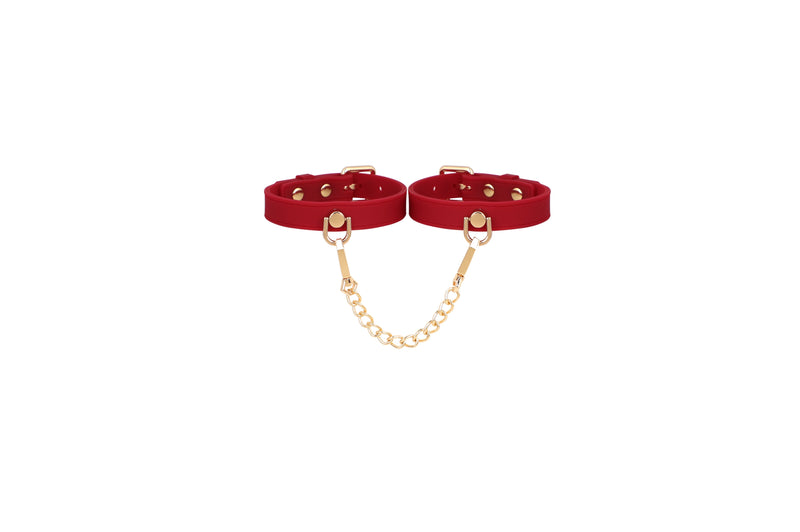 Smart Moves - Smalle Siliconen Handboeien met Gouden Ketting - Rood-Erotiekvoordeel.nl