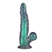LoveToy - Opal Pearl Sheen - Geribbelde Dildo met Scrotum - 25 cm – Groen-Erotiekvoordeel.nl
