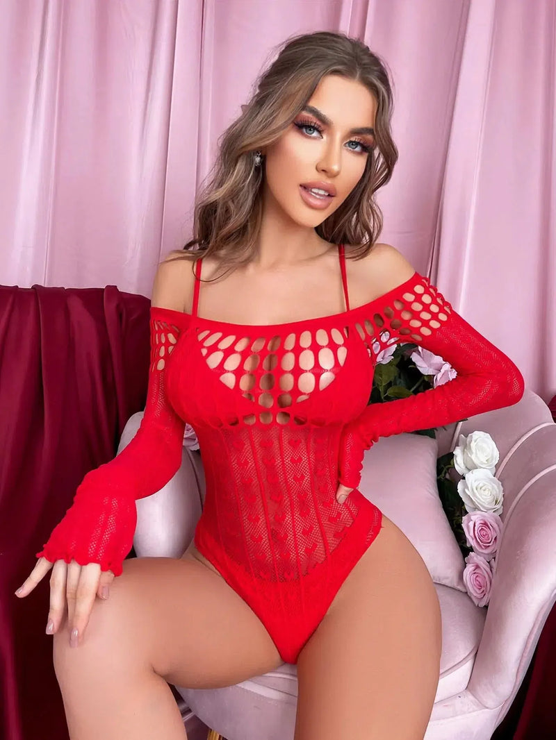 Snapshot - #eachdayisvalentine - Body Hartjes en Lange Mouwen - One Size - Rood-Erotiekvoordeel.nl