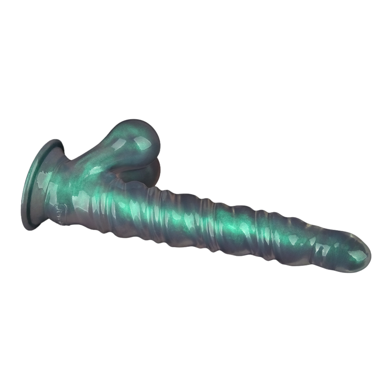 LoveToy - Opal Pearl Sheen - Geribbelde Dildo met Scrotum - 27,5 cm – Groen-Erotiekvoordeel.nl
