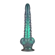 LoveToy - Opal Pearl Sheen - Geribbelde Dildo met Scrotum - 27,5 cm – Groen-Erotiekvoordeel.nl