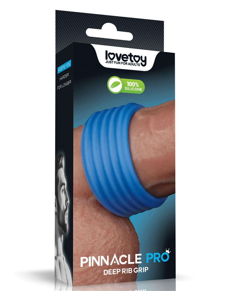 LoveToy - Pinnacle Pro - Deep Rib Grip Cockring - Blauw-Erotiekvoordeel.nl