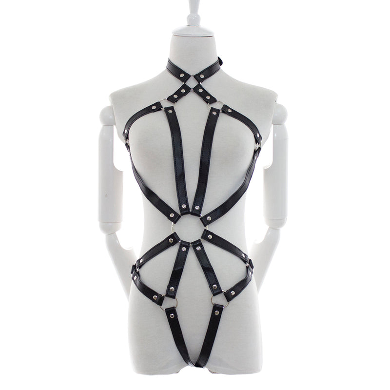 Fixxx - Riemenbody Dames - PU-Leer - One Size - Zwart-Erotiekvoordeel.nl