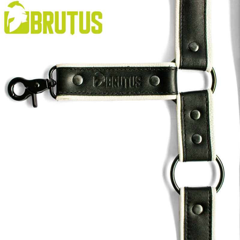 Brutus - Lederen Beenharnas - Verstelbaar- Zwart/Wit-Erotiekvoordeel.nl