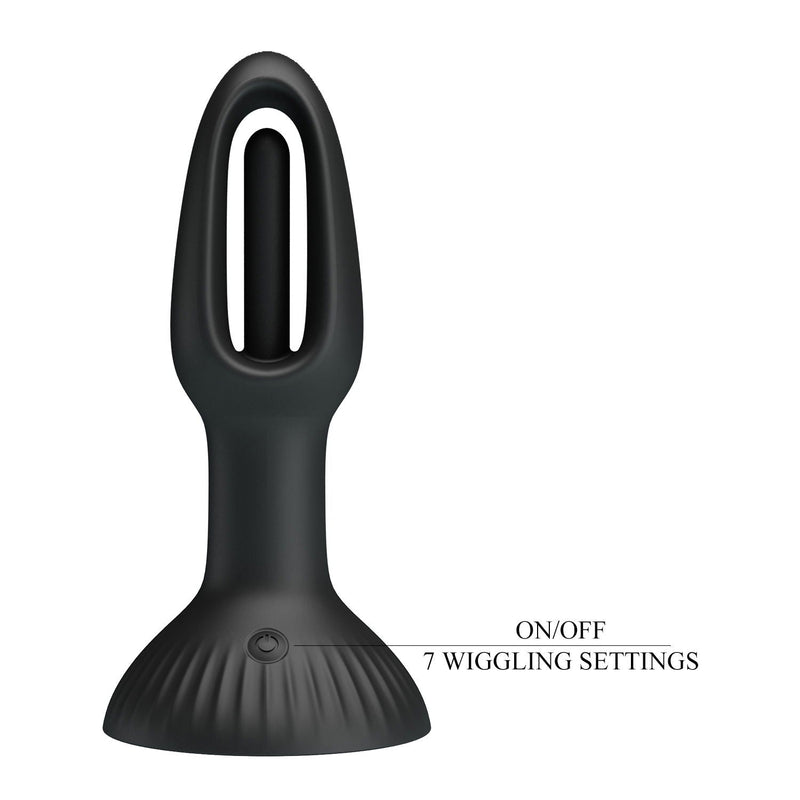Pretty Love - Hubert - Vibrerende Buttplug - Anaal Vibrator - Met Wiebelend Tongetje - Zwart-Erotiekvoordeel.nl