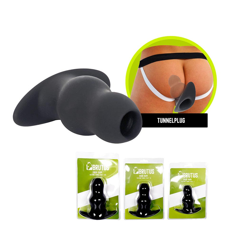 Brutus - Holle Buttplug - Ergo Bum - Silicone Tunnel Plug - Zwart - 3 maten-Erotiekvoordeel.nl