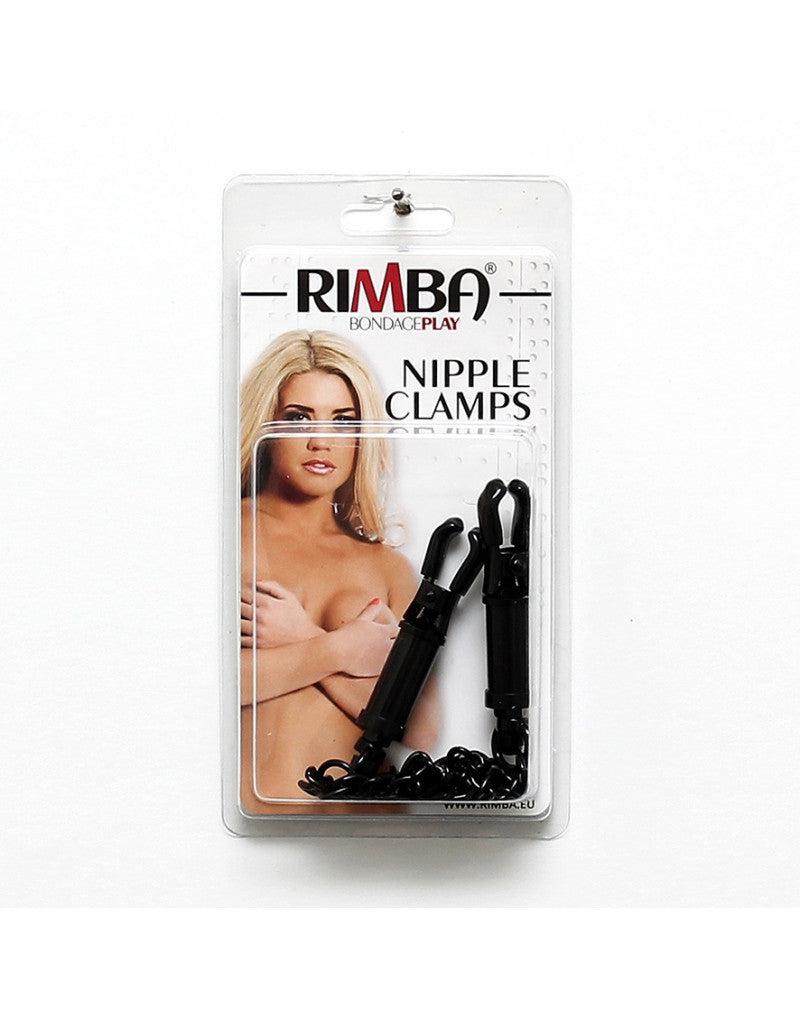 Rimba - Zwarte Verstelbare Tepelklemmen Met Ketting en Beschermhoesjes-Erotiekvoordeel.nl