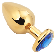 PLGZ - Hartvormige Metalen Buttplug - Goud - Blauwe Siersteen - Large-Erotiekvoordeel.nl