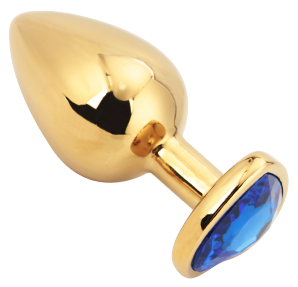 PLGZ - Hartvormige Metalen Buttplug - Goud - Blauwe Siersteen - Large-Erotiekvoordeel.nl