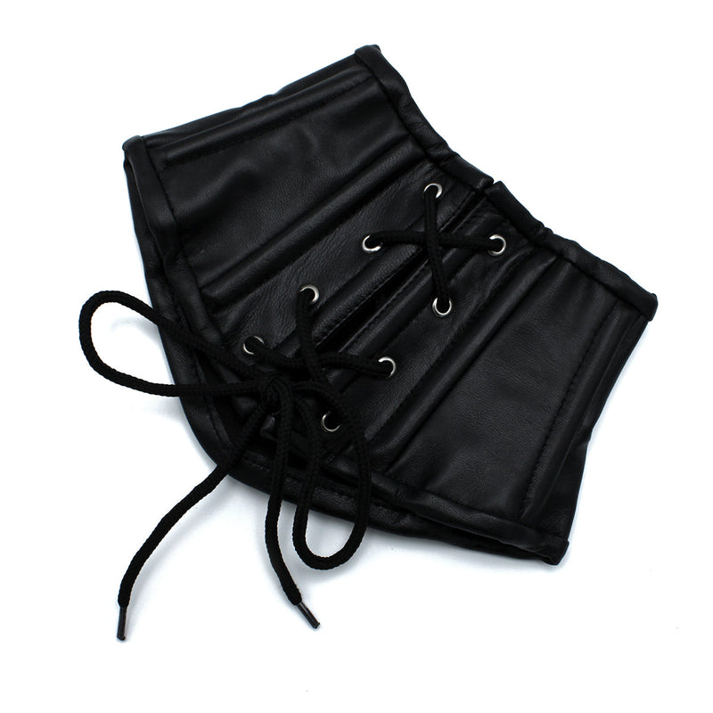 Kiotos - Zwart Lederen Lace-Up Corset Collar-Erotiekvoordeel.nl