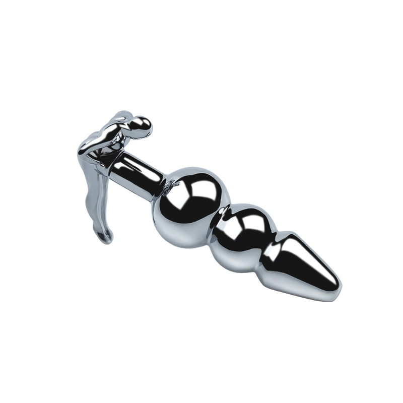 Fixxx - Geribbelde RVS Buttplug met Handvat in de vorm van een Mensenfiguur-Erotiekvoordeel.nl