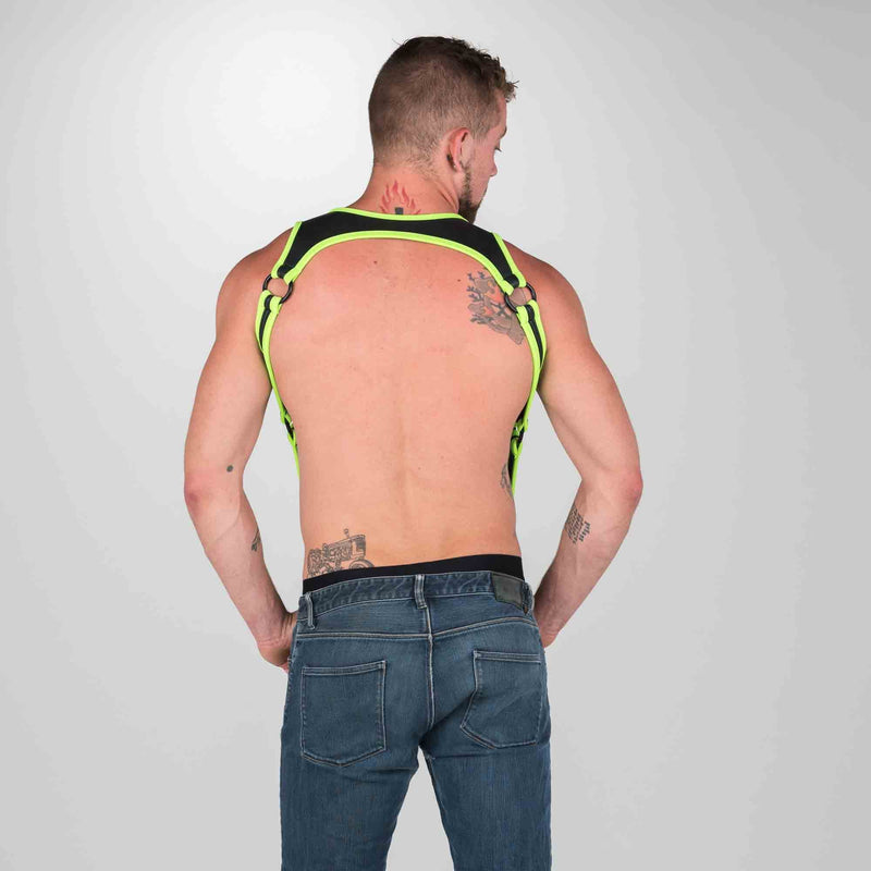 665 Neoprene - Riemenbody - Bretels - Zwart/Groen - Verkrijgbaar in 2 maten - Heckler Harness Black / Green-Erotiekvoordeel.nl