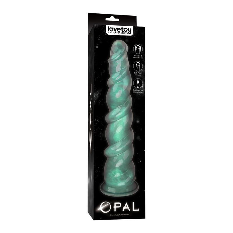 LoveToy - Opal Pearl Sheen - Grote Geribbelde Dildo - 30 cm – Groen-Erotiekvoordeel.nl
