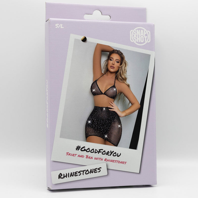 Snapshot - #goodforyou - Visnet Rokje en Topje met Strass Steentjes - One Size - Zwart-Erotiekvoordeel.nl