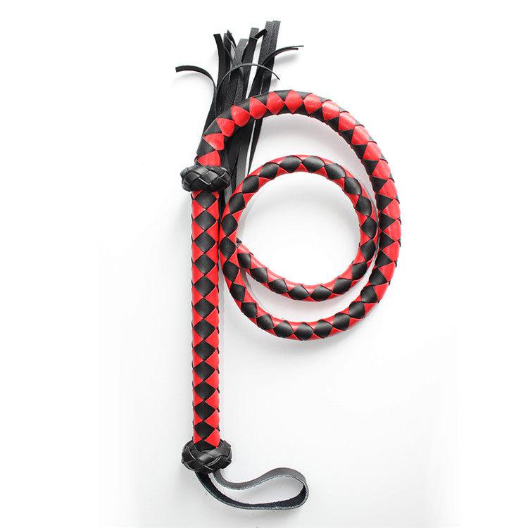 Kiotos - Gevlochten single tail Zweep kunstleer - 150 cm - Rood/Zwart-Erotiekvoordeel.nl